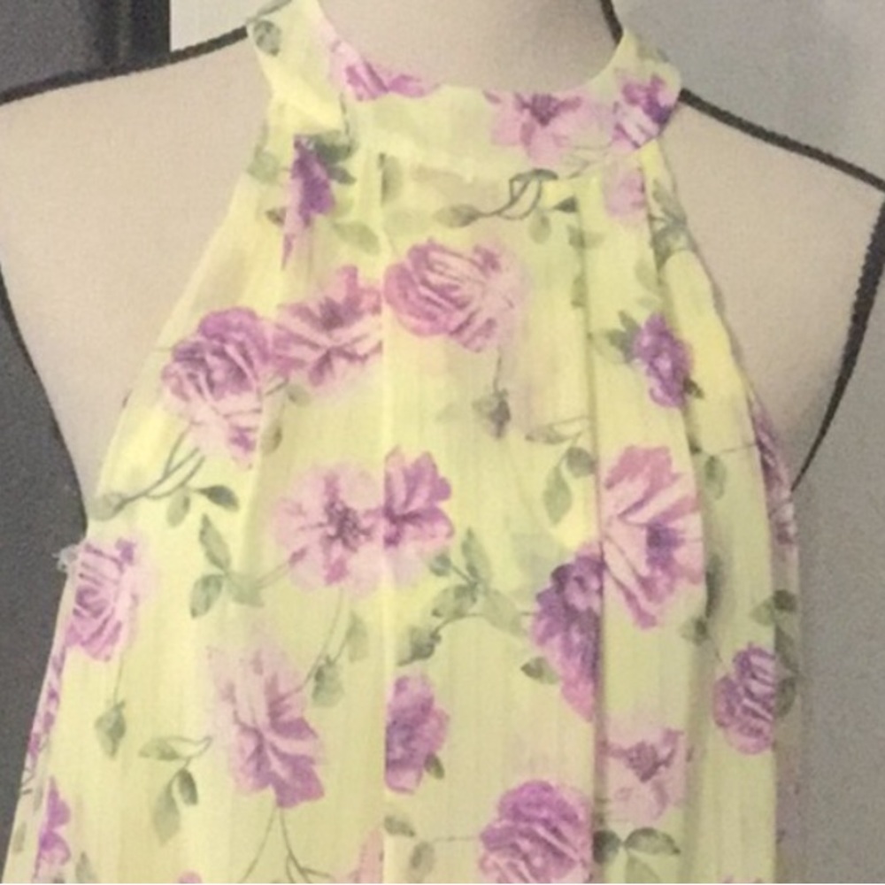 ❌DONATED❌Yellow Purple Floral High Neck Flowy Lined Dress - Picture 11 of 16